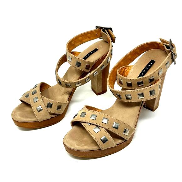 Theory Tan Studded Ankle Wrap Heels - Picture 9 of 12